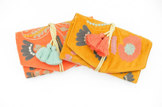 Embroidered Velvet Jewelry Organizer {mustard} - Global Hues Market