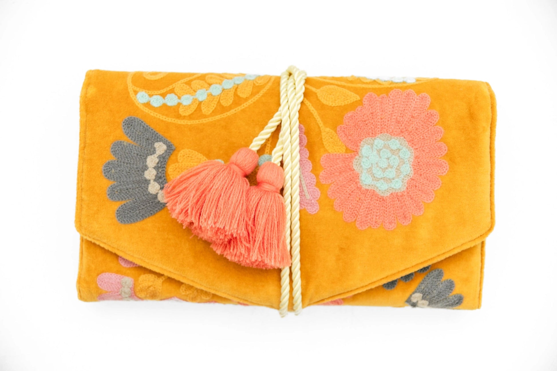 Embroidered Velvet Jewelry Organizer {mustard} - Global Hues Market