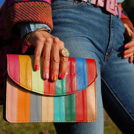 Floral Rainbow Striped Leather Crossbody - Global Hues Market