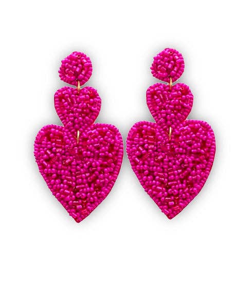 Fuchsia Beaded Heart Earrings - Global Hues Market