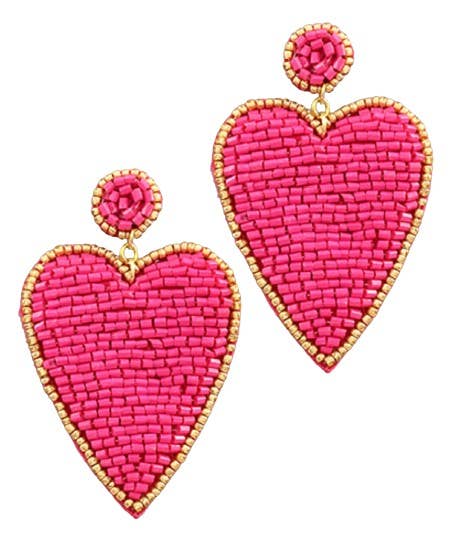 Fuchsia Beaded Heart Earrings - Global Hues Market