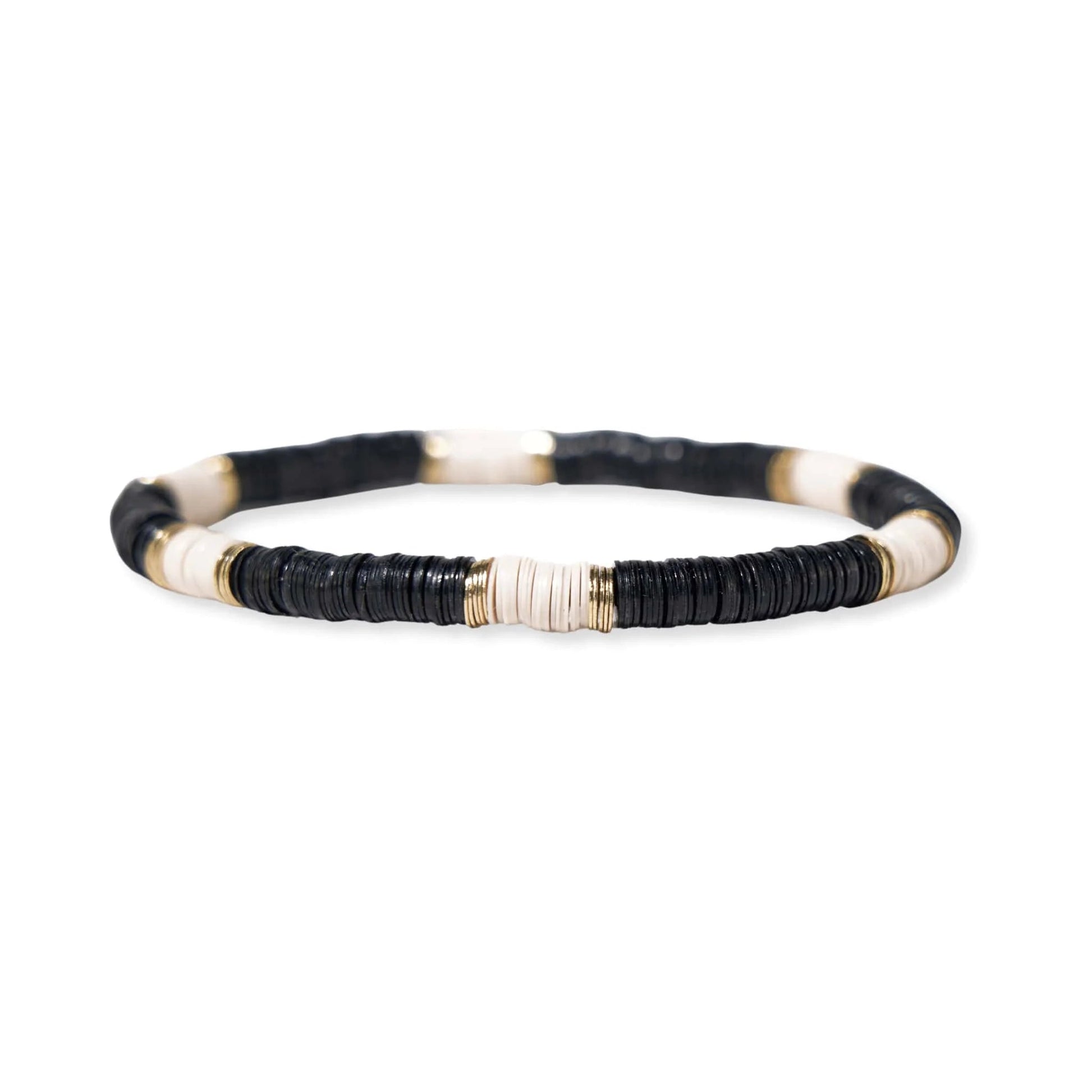 Grace {cream strips with black} Sequin Stretch Bracelet - Global Hues Market
