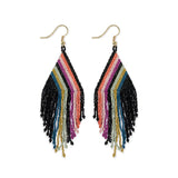 Haley Falling Lines Beaded Fringe Earrings {rainbow + black} - Global Hues Market