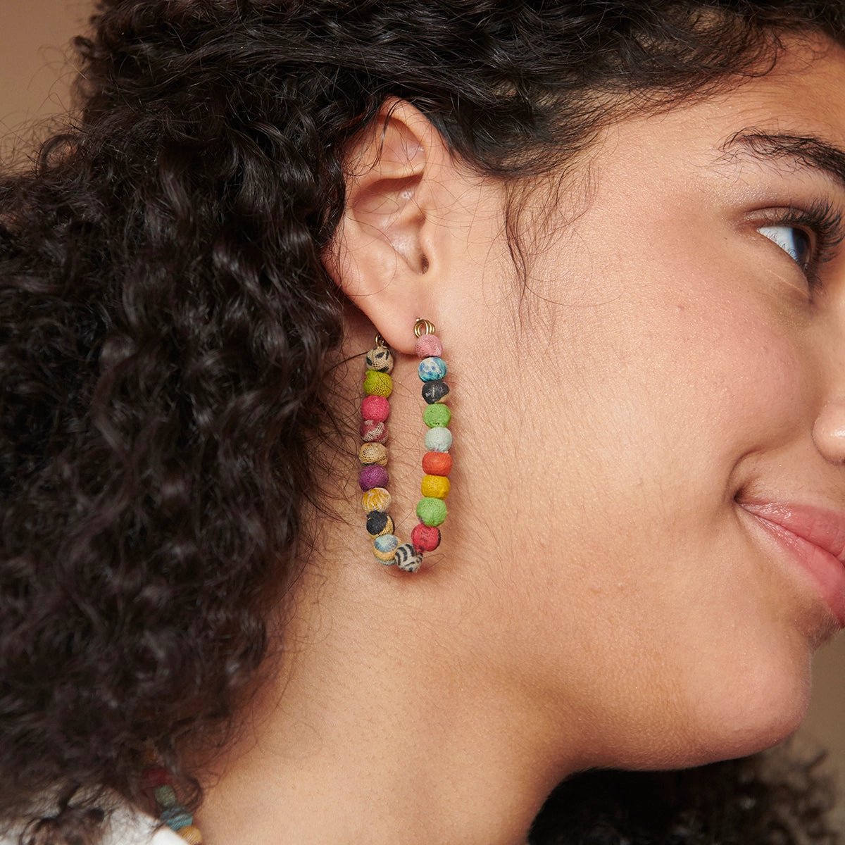 Kantha Elliptical Hoop Earrings - Global Hues Market