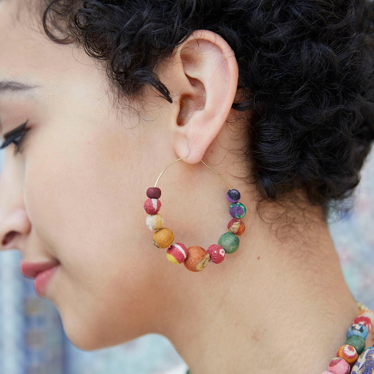 Kantha Graduated Hoop Earrings - Global Hues Market