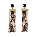 Lilah Post Earrings Semi-Precious Stone w/Beaded Fringe {black & white} - Global Hues Market