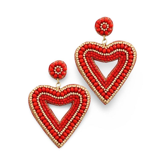 Red + Gold Beaded Heart Earrings - Global Hues Market