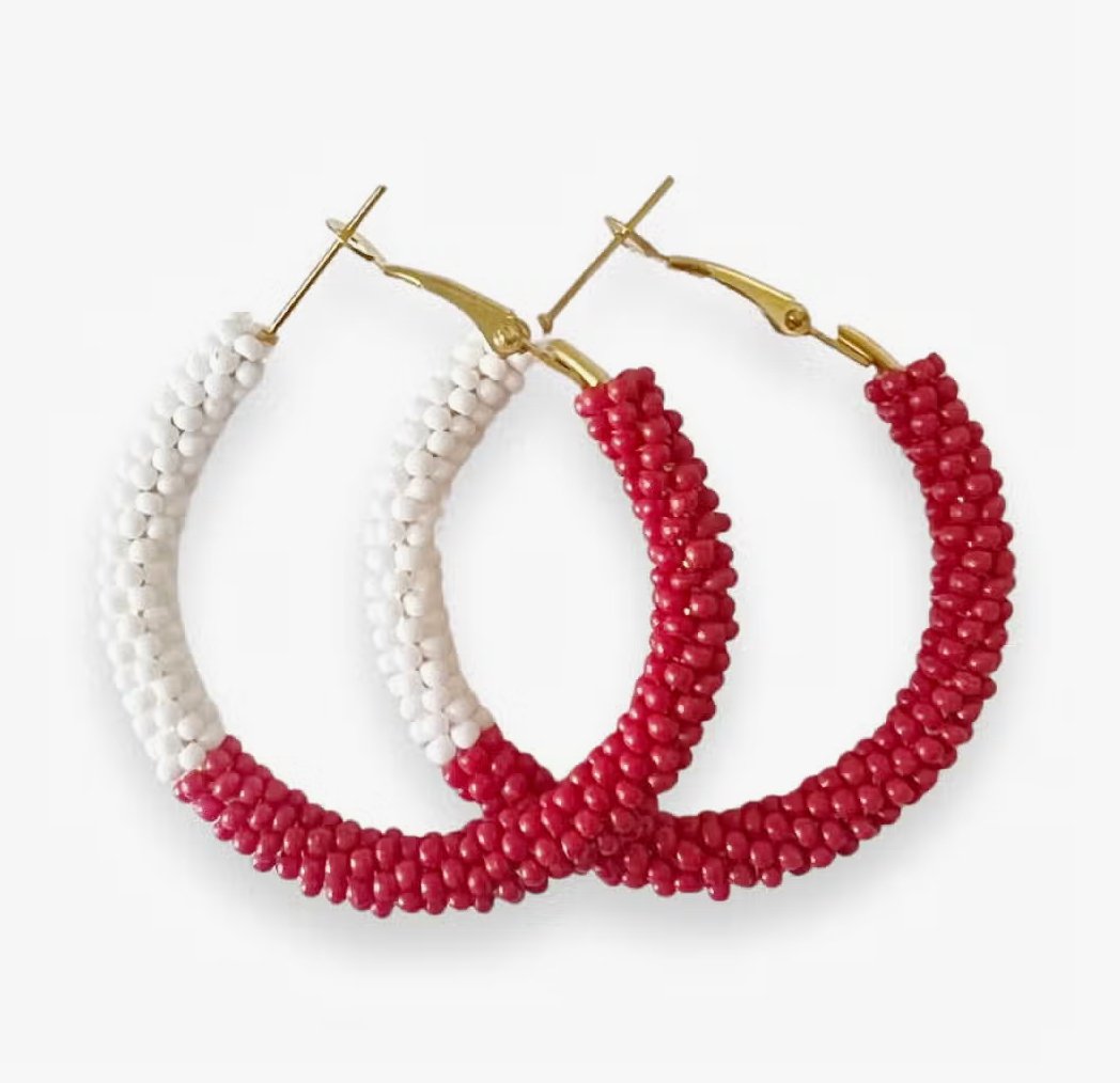 Red & White Beaded Hoop Earring - Global Hues Market