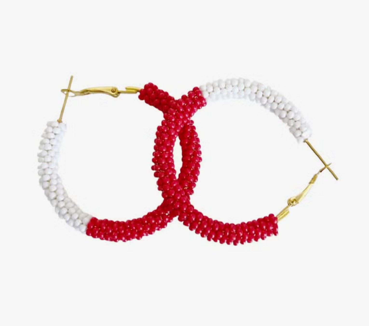 Red & White Beaded Hoop Earring - Global Hues Market