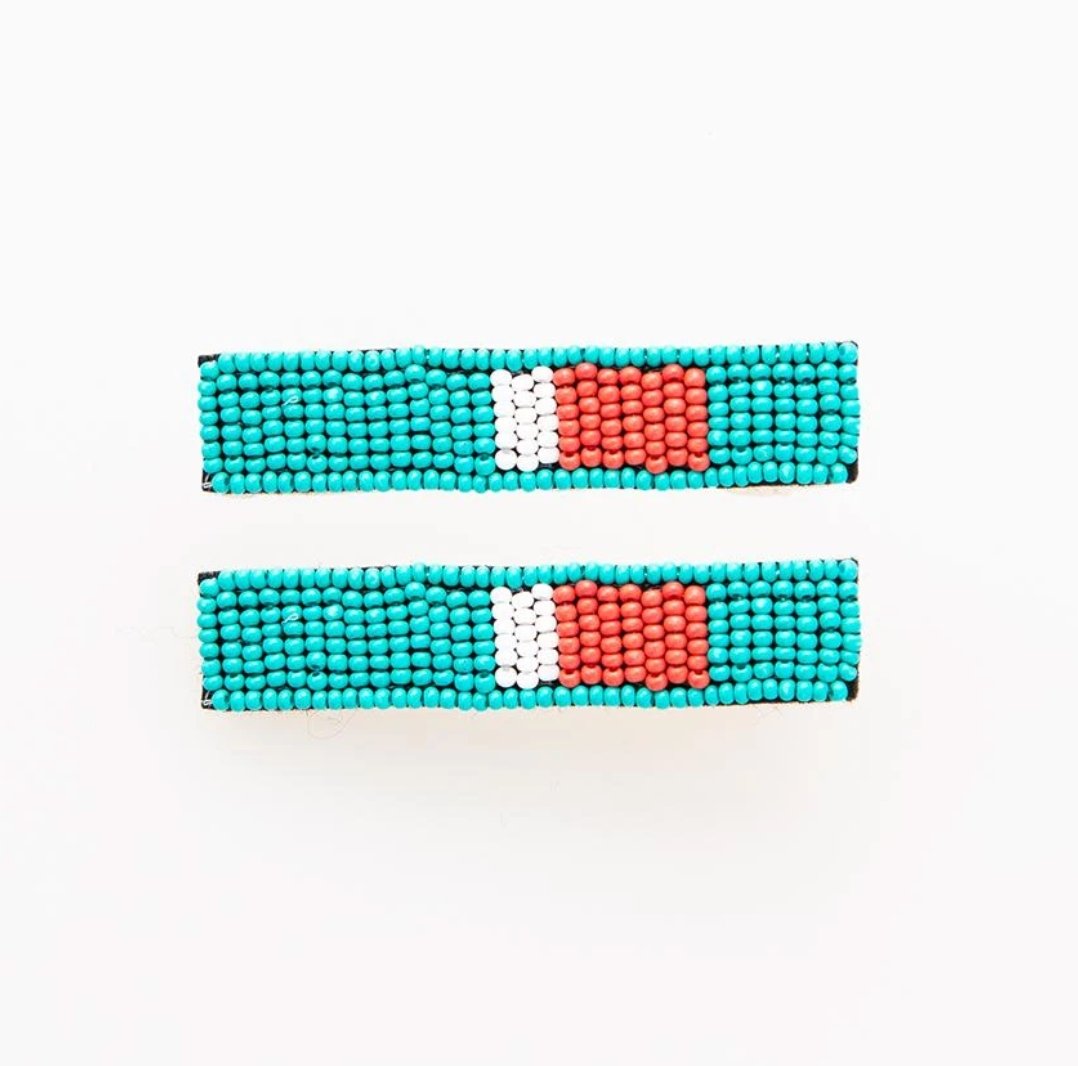 Turquoise & Persimmon Hair Clips {set of 2} - Global Hues Market