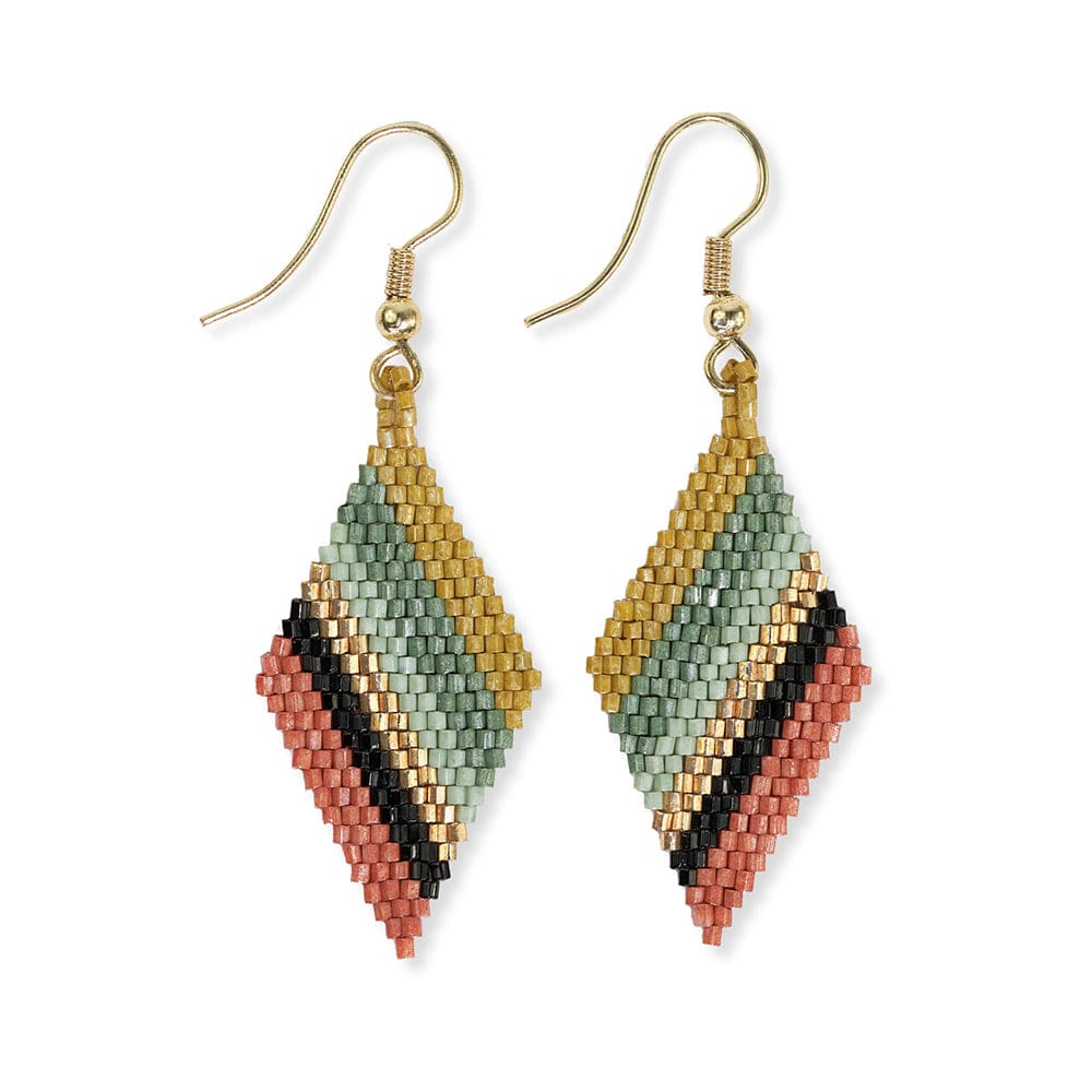 Zelda Angled Stripe Diamond Earrings {green + rust} - Global Hues Market