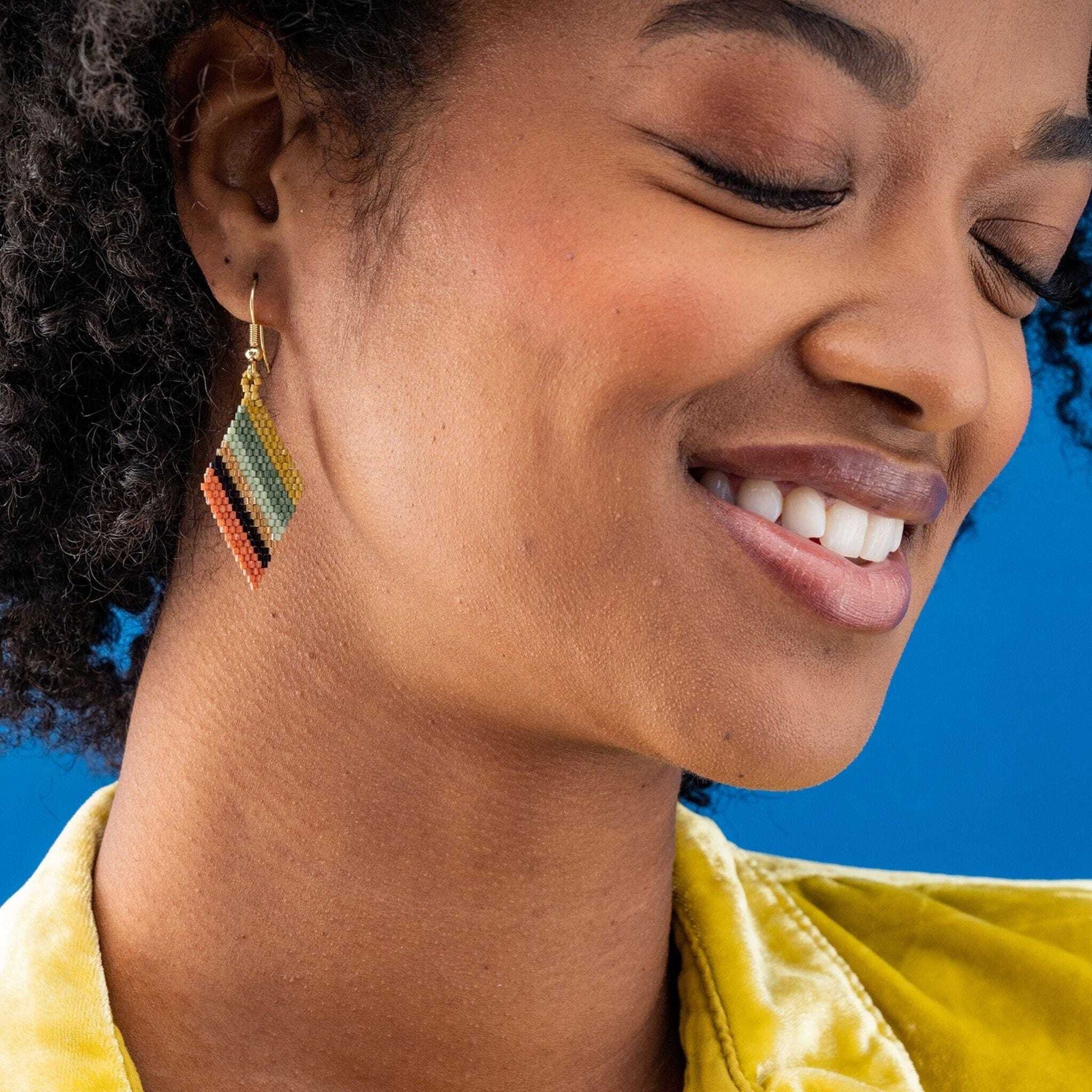 Zelda Angled Stripe Diamond Earrings {green + rust} - Global Hues Market
